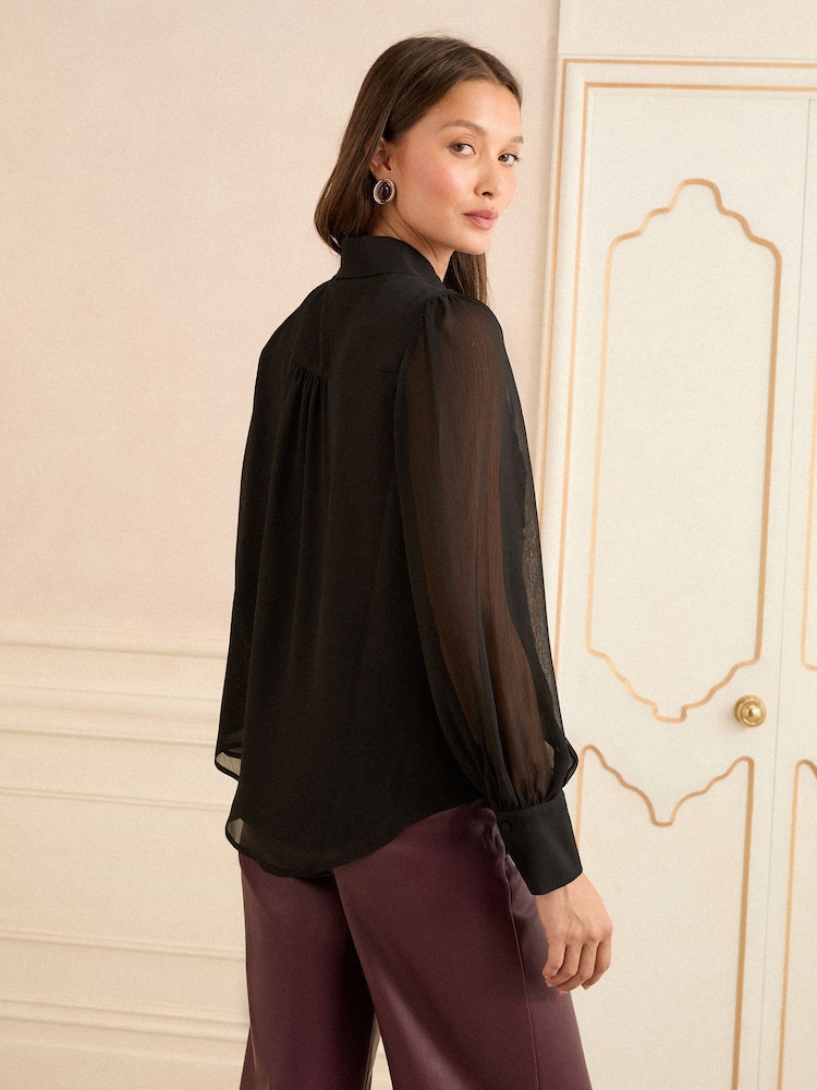 Love & Roses Black Lace Centre Long Sleeve Shirt - Image 2 of 4