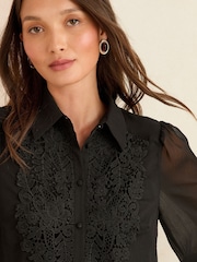 Love & Roses Black Lace Centre Long Sleeve Shirt - Image 4 of 4