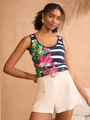 Love & Roses Navy Stripe Floral Print Scoop Neck Vest - Image 1 of 4