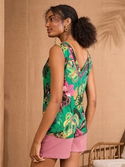 Love & Roses Green and Pink Floral Print V-Neck Jersey Vest - Image 4 of 4