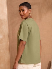 Love & Roses Khaki Animal Print Crew Neck T-Shirt - Image 3 of 4