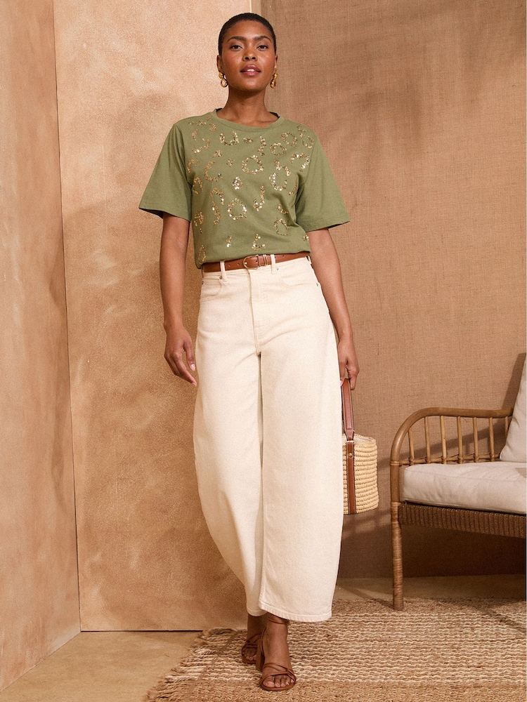 Love & Roses Khaki Animal Print Crew Neck T-Shirt - Image 4 of 4