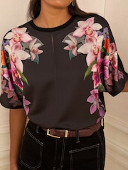Love & Roses Black Floral Satin Front Top - Image 2 of 4