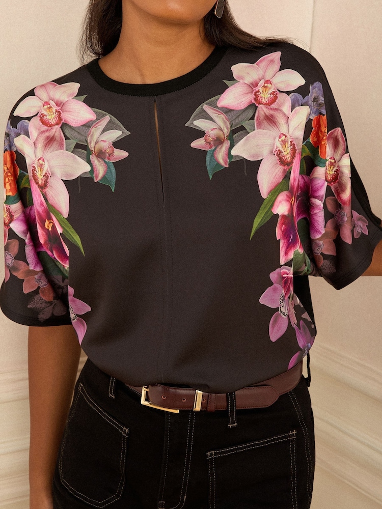 Love & Roses Black Floral Satin Front Top - Image 2 of 4