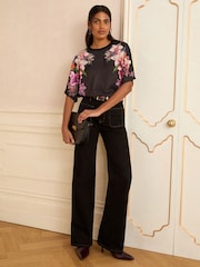 Love & Roses Black Floral Satin Front Top - Image 3 of 4