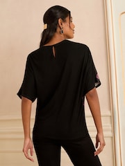 Love & Roses Black Floral Satin Front Top - Image 4 of 4