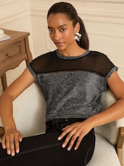 Love & Roses Black Metallic Crew Neck Metallic Top - Image 1 of 4