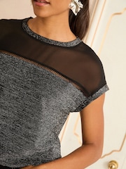 Love & Roses Black Metallic Crew Neck Metallic Top - Image 2 of 4