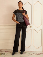 Love & Roses Black Metallic Crew Neck Metallic Top - Image 3 of 4