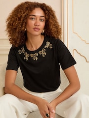 Love & Roses Black Crew Neck T-Shirt - Image 1 of 4