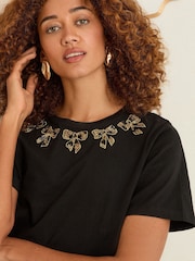 Love & Roses Black Crew Neck T-Shirt - Image 3 of 4