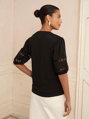 Love & Roses Black Heart Lace Insert V-Neck Jersey T-Shirt - Image 4 of 4