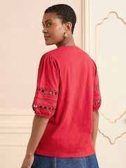 Love & Roses Red Heart Lace Insert V-Neck Jersey T-Shirt - Image 2 of 4