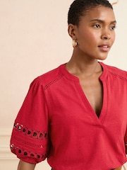 Love & Roses Red Heart Lace Insert V-Neck Jersey T-Shirt - Image 4 of 4