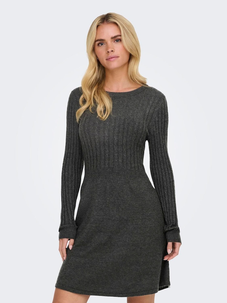 ONLY Long Sleeve Cable Knit Dress - 6şəkildən 1 şəkil
