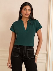 Love & Roses Forest Green V-Neck Jersey T-Shirt - Image 1 of 4