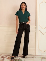 Love & Roses Forest Green V-Neck Jersey T-Shirt - Image 3 of 4