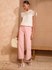 Love & Roses White Ecru Petite Crew Neck Mesh Insert Bobby Sleeveless Blouse - Image 3 of 4