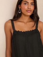 Love & Roses Black Petite Square Neck Satin Lace Camisole - Image 2 of 4