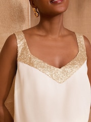 Love & Roses White/Ecru Gold Sequin Petite V-Neck Vest - Image 2 of 4