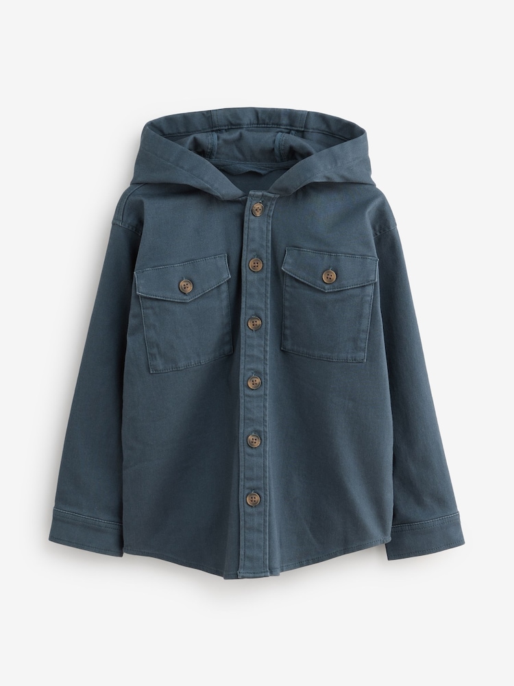 Blue Long Sleeve Hooded Shacket - Image 1 of 4