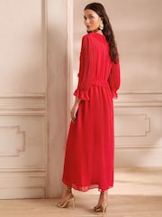 Love & Roses Red Pleated Ruffle Midi Dress - Image 3 of 5