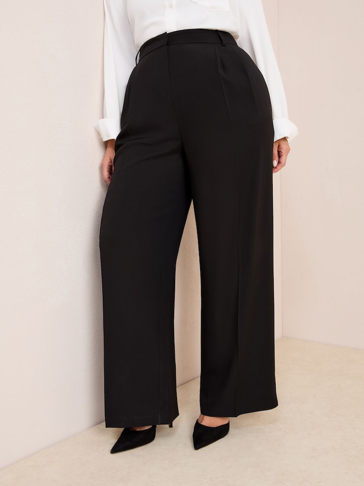 Friends Like These Black Curve Premium Elastic Back Tailored Wide Leg Trousers - Image 1 of 4