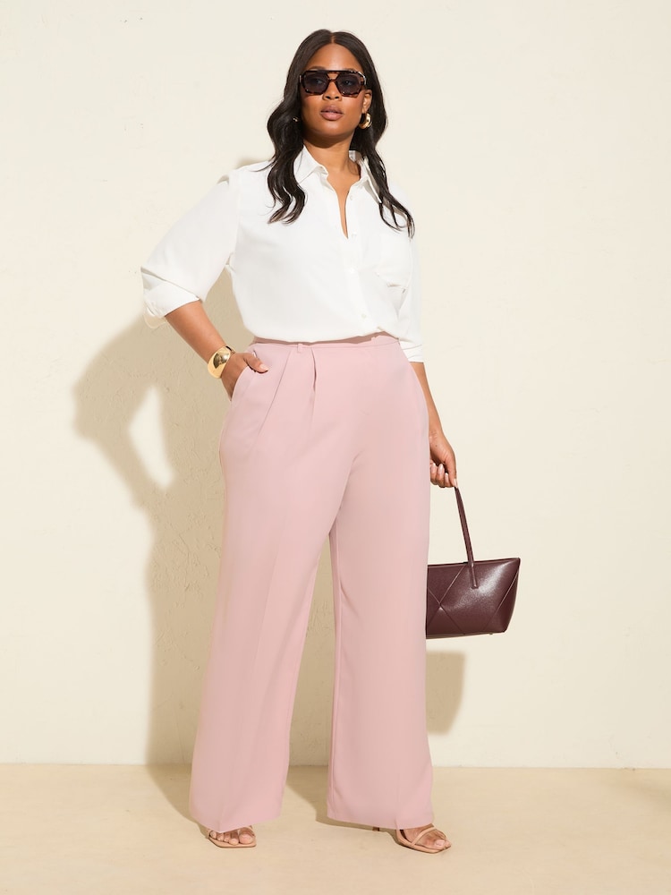 Friends Like These Pink Curve Premium Elastic Back Tailored Wide Leg Trousers - Image 1 of 4