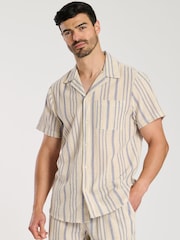 South Beach Blue Crochet Stripe Short Sleeve 100% Cotton Shirt - Image 1 of 5
