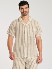 South Beach Crochet Stripe Short Sleeve 100% Cotton Shirt - Imagen 1 de 4