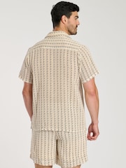 South Beach Crochet Stripe Short Sleeve 100% Cotton Shirt - Imagen 2 de 4