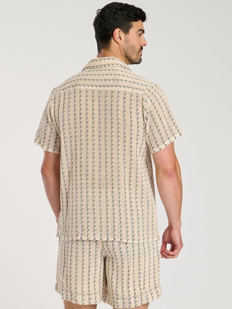 South Beach Crochet Stripe Short Sleeve 100% Cotton Shirt - Imagen 2 de 4