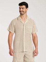 South Beach Crochet Stripe Short Sleeve 100% Cotton Shirt - Imagen 3 de 4