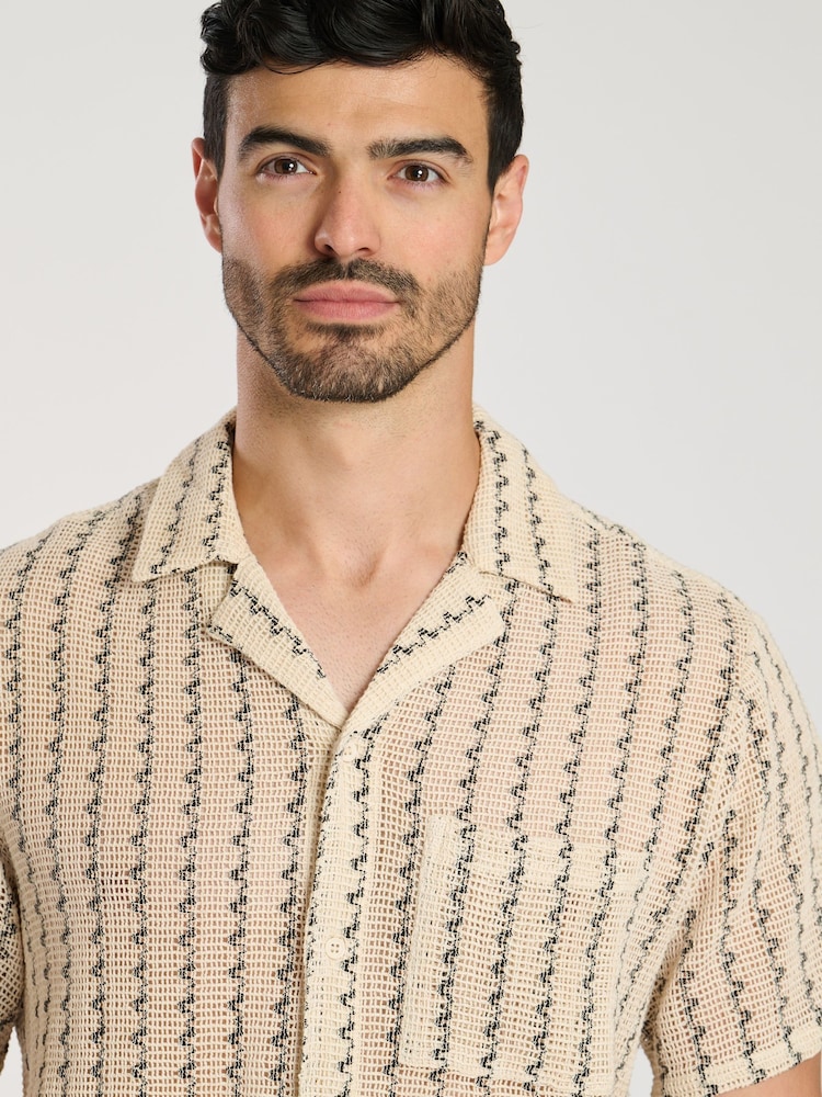 South Beach Crochet Stripe Short Sleeve 100% Cotton Shirt - Imagen 4 de 4