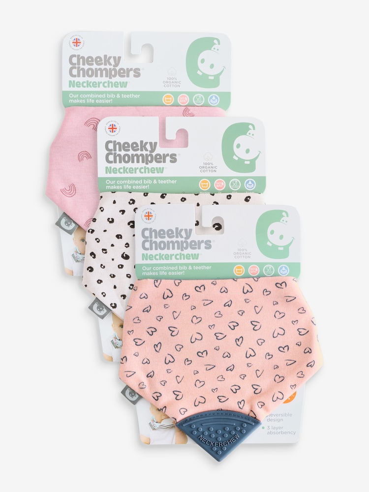 Cheeky Chompers Pink 100% Cotton Teething Dribble Bibs 3 Pack - Изображение 1 из 4