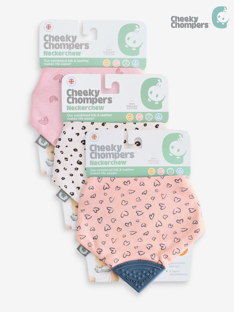 Cheeky Chompers Pink 100% Cotton Teething Dribble Bibs 3 Pack - Image 5 of 5