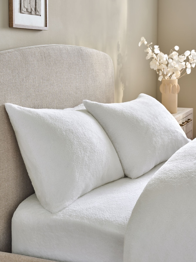 Set of 2 White Teddy Fleece Pillowcases - Image 1 of 2 Set of 2 White Teddy Fleece Pillowcases - Image 1 of 2