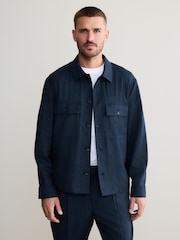 Navy Blue Signature 100% REDA Marino Wool Shacket - Image 1 of 6