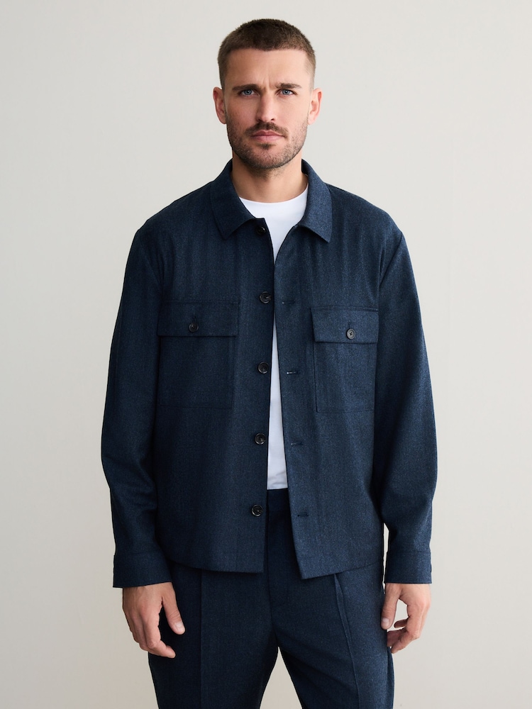 Navy Blue Signature 100% REDA Marino Wool Shacket - Image 1 of 6