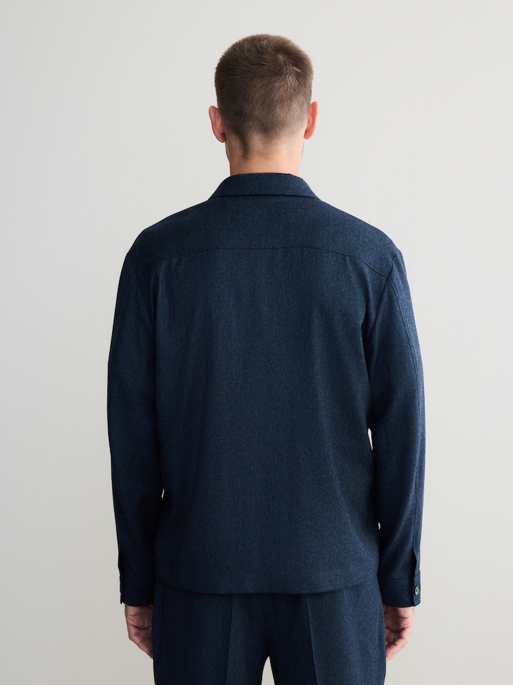 Navy Blue Signature 100% REDA Marino Wool Shacket - Image 2 of 6