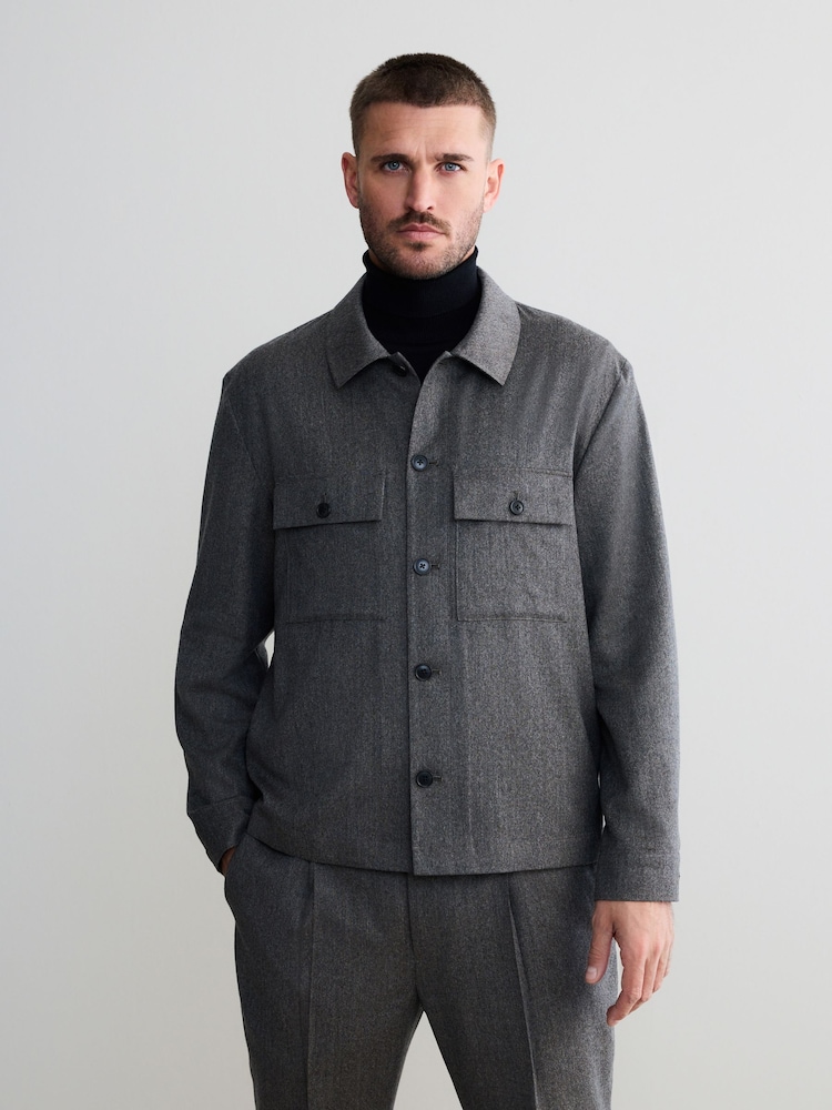 Neutral Brown Signature 100% REDA Marino Wool Shacket - Image 1 of 8