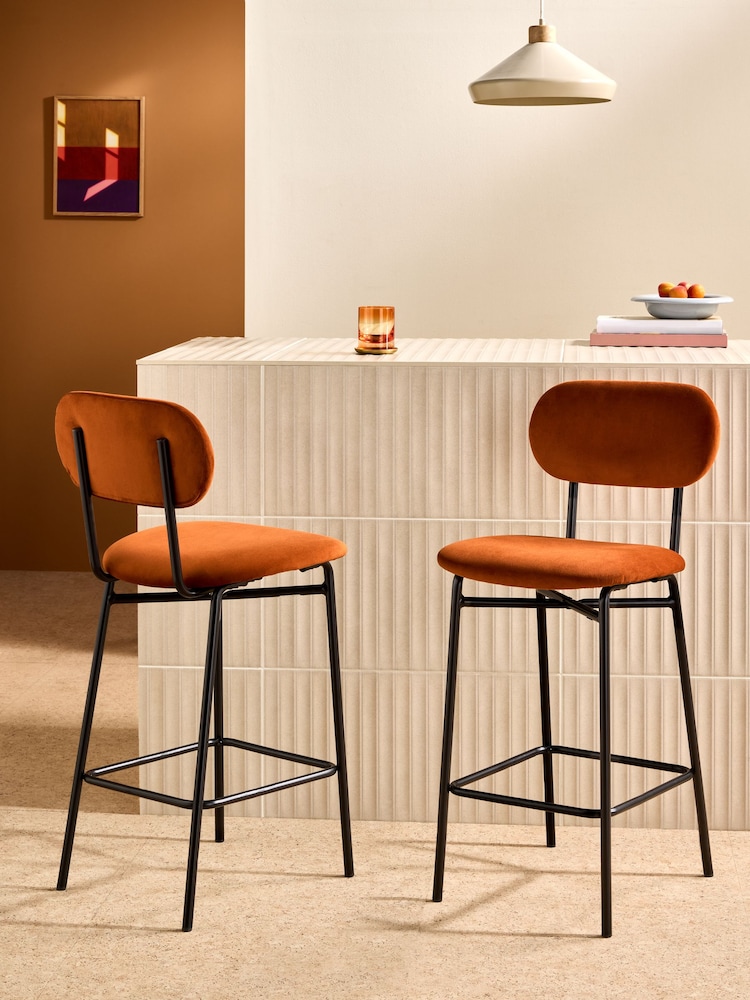MADE.COM Cinnamon Velvet and Black Legs Clemmie Bar Stool - Image 1 of 5