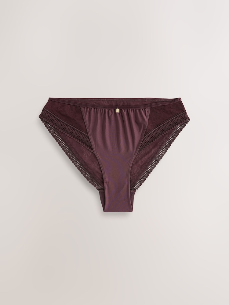 Plum Purple Lace and Microfibre High Leg Knickers - Image 1 of 3