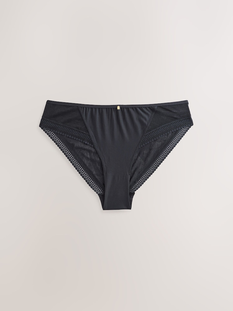 Black Lace and Microfibre High Leg Knickers - Image 1 of 3