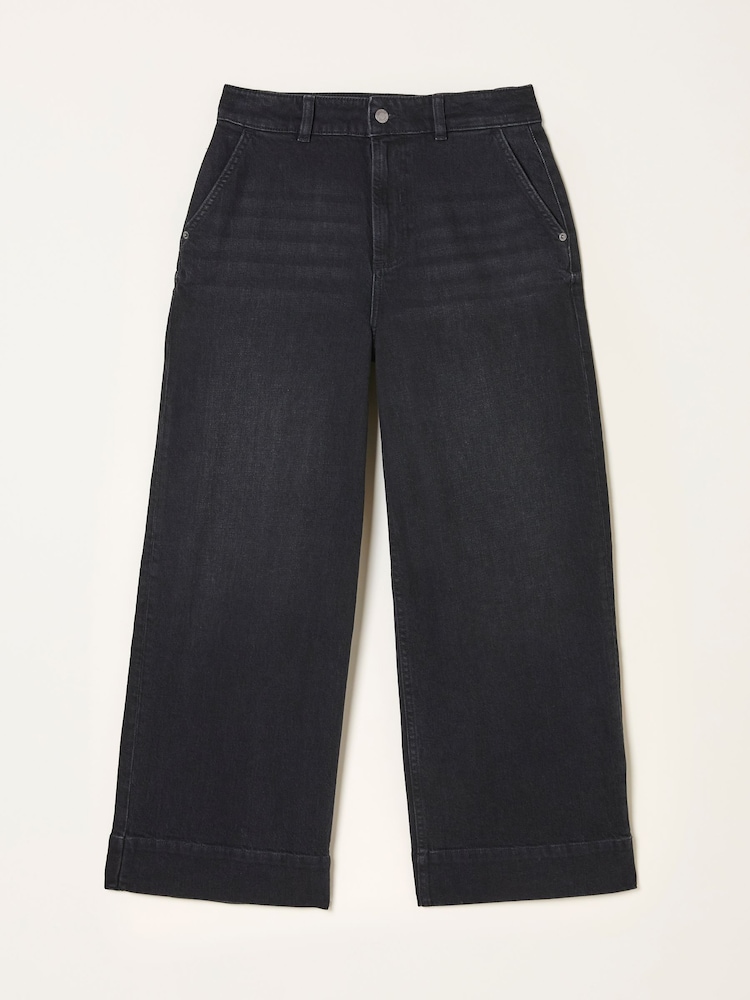 FatFace Hove Washed Black Wide Leg Crop Jeans - Image 1 of 1 FatFace Hove Washed Black Wide Leg Crop Jeans - Image 1 of 1