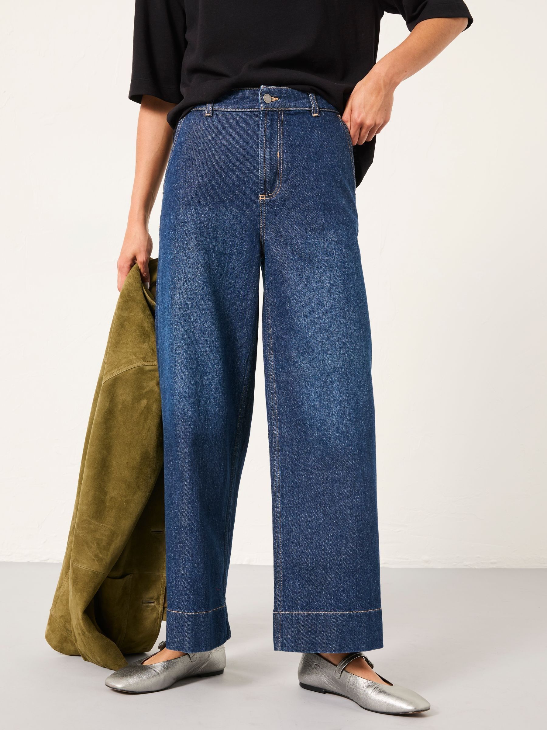 Buy FatFace Hove Denim Dark Blue Wide Leg Crop Jeans from Next USA