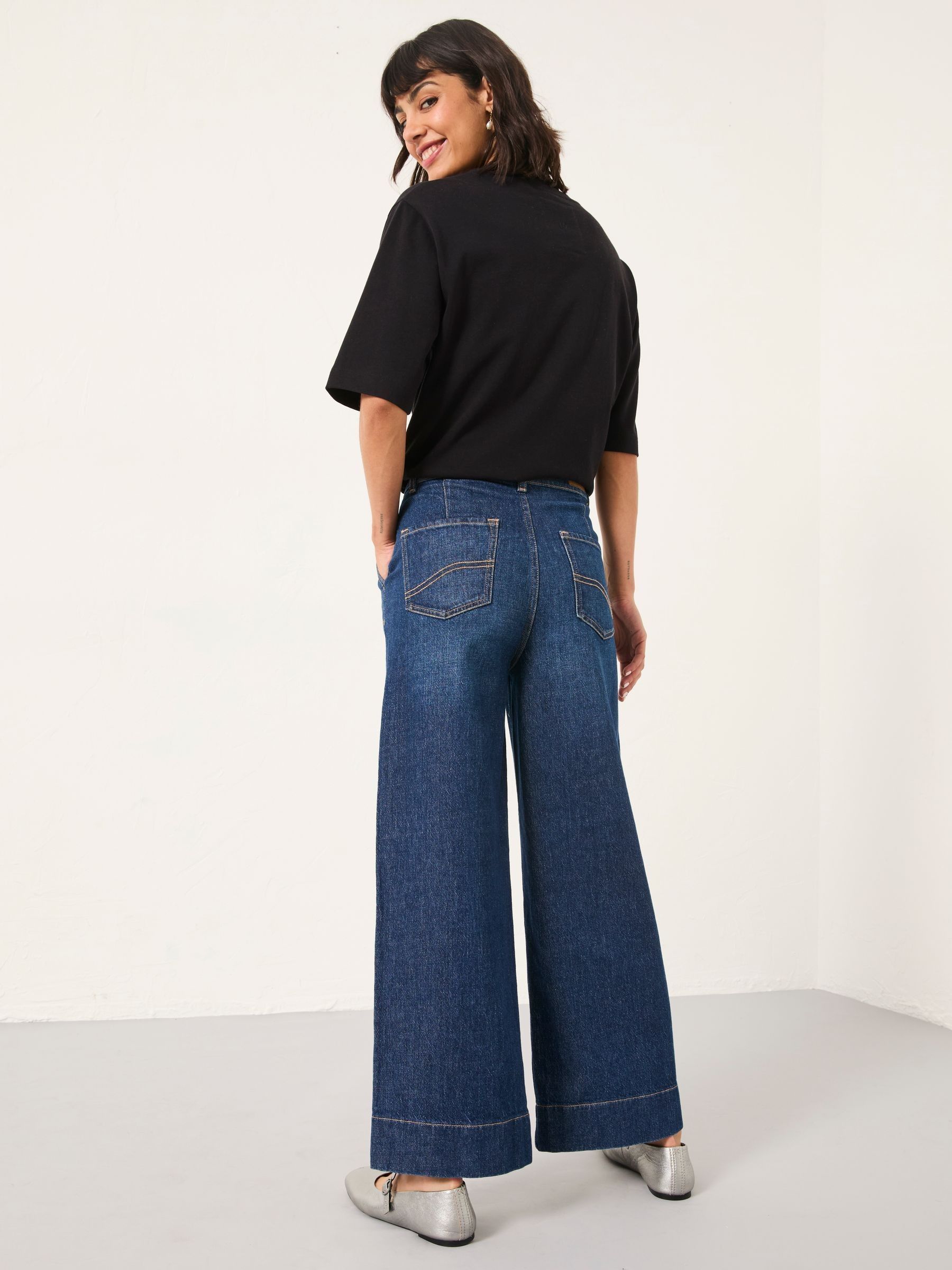 Buy FatFace Hove Denim Dark Blue Wide Leg Crop Jeans from Next USA