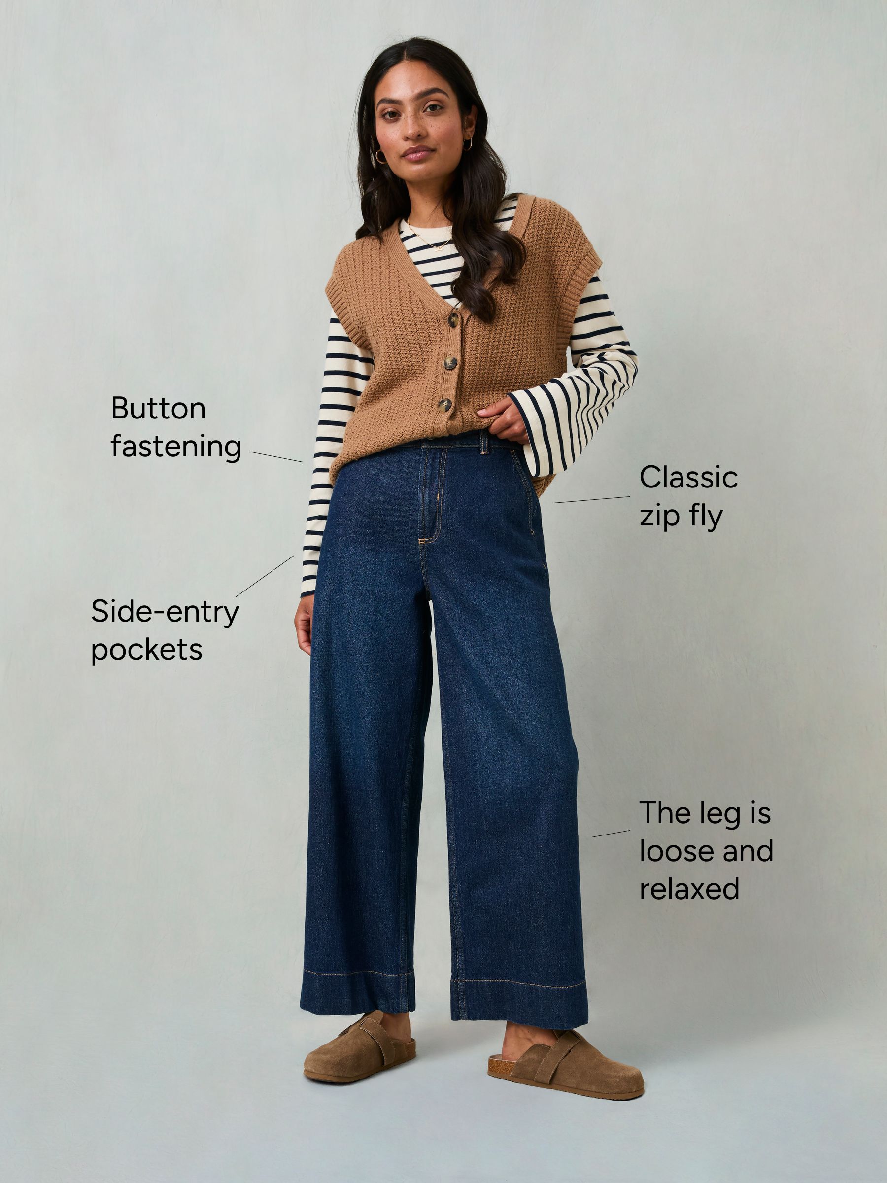 Buy FatFace Hove Denim Dark Blue Wide Leg Crop Jeans from Next USA