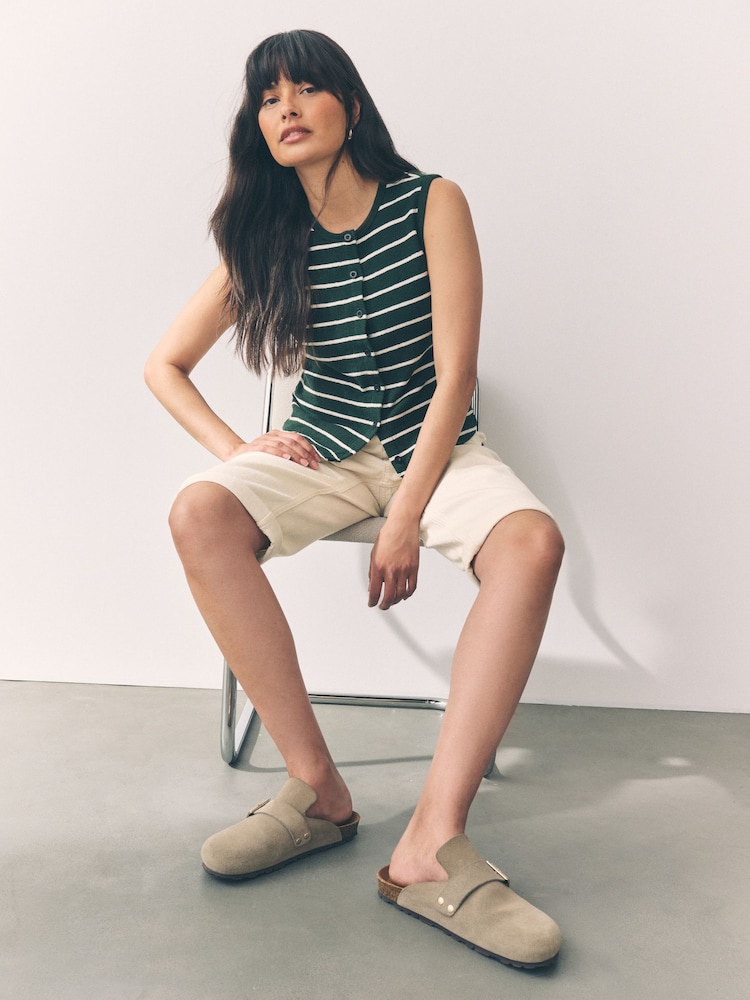 Ecru Knee Length Bermuda Denim Shorts - Image 2 of 7 Ecru Knee Length Bermuda Denim Shorts - Image 2 of 7