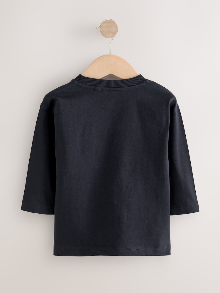 Black Glow in the Dark Ghost Halloween Long Sleeve Graphic Print T-Shirt (3mths-7yrs) - Image 2 of 5